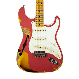 Fender Custom Shop 2018 LTD NAMM 1956 Thinline Strat Heavy Relic Electric Guitar, Aged Coral Pink / 3-Tone Sunburst