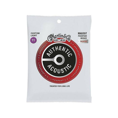 Martin MA535T Authentic Acoustic Lifespan 2.0 Phosphor Bronze Acoustic Guitar Strings, Custom Light, 11-52