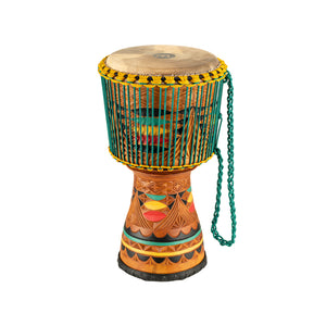 MEINL Percussion AE-DJTC2-L 12inch Artisan Edition Tongo Carved Djembe, Coloured Ornamental Carving