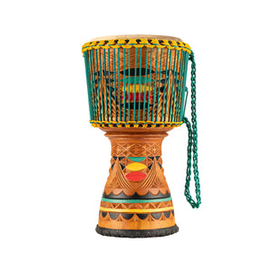 MEINL Percussion AE-DJTC2-L 12inch Artisan Edition Tongo Carved Djembe, Coloured Ornamental Carving