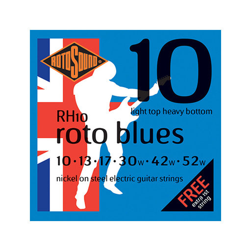 Rotosound RH10 Roto Blues Electric Guitar Strings Set, Light Top/Heavy Bottom, 10-52