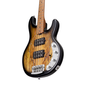 Sterling by Music Man StingRay HH Electric Guitar, Natural Spated Maple Burst Satin